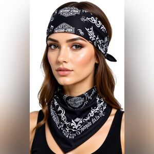 Harley‑Davidson Black & White Bandana Head/Neck Scarf Daytona FL Stretchy 24”